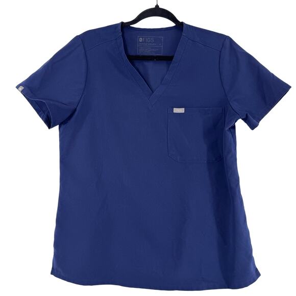 FIGS Women’s Technical Collection Navy Scrub Top Size Medium V-Neck One Pocket - Picture 1 of 3